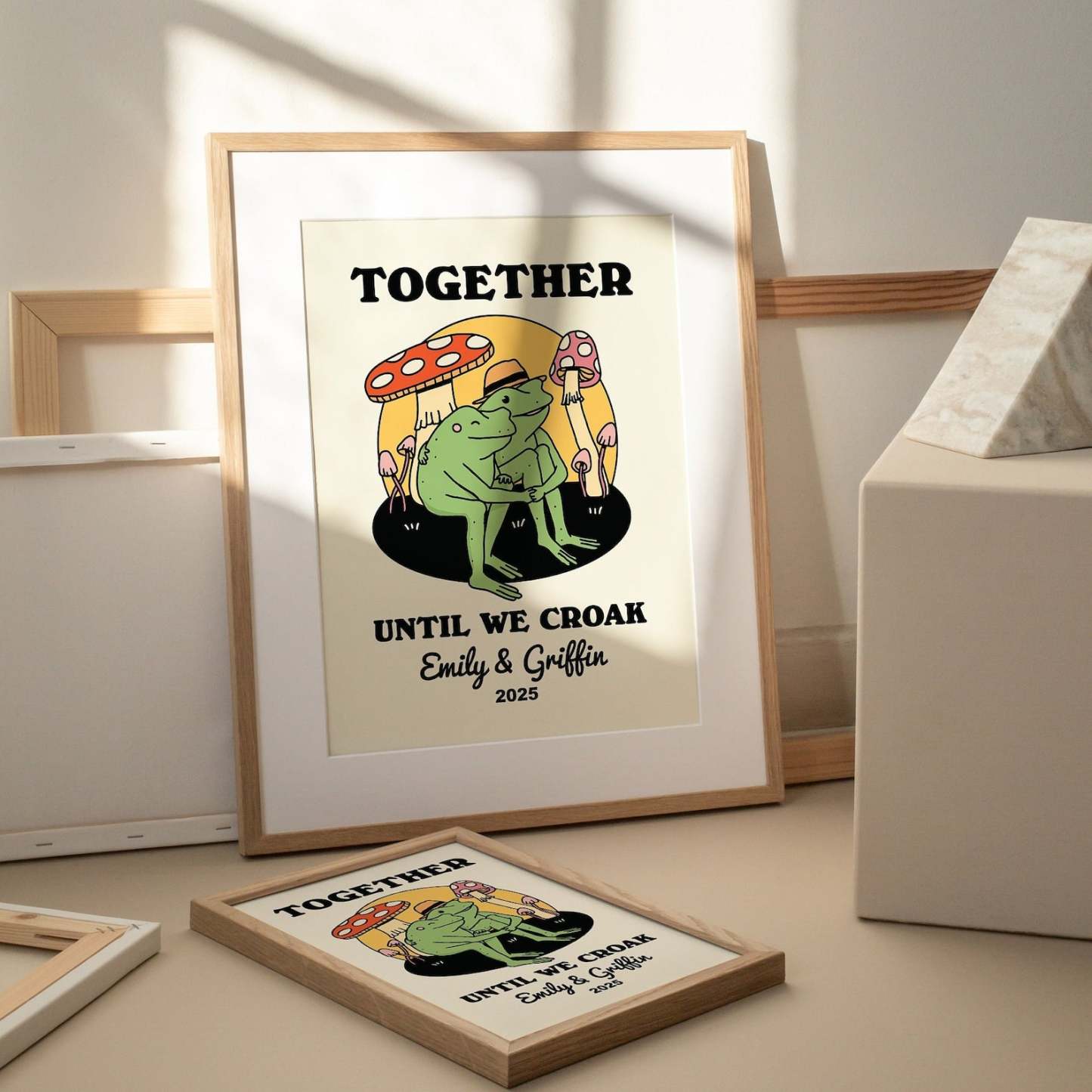 50%OFF⭐️Personalized Frog Couple Print, Custom Frog Illustration Frame Art