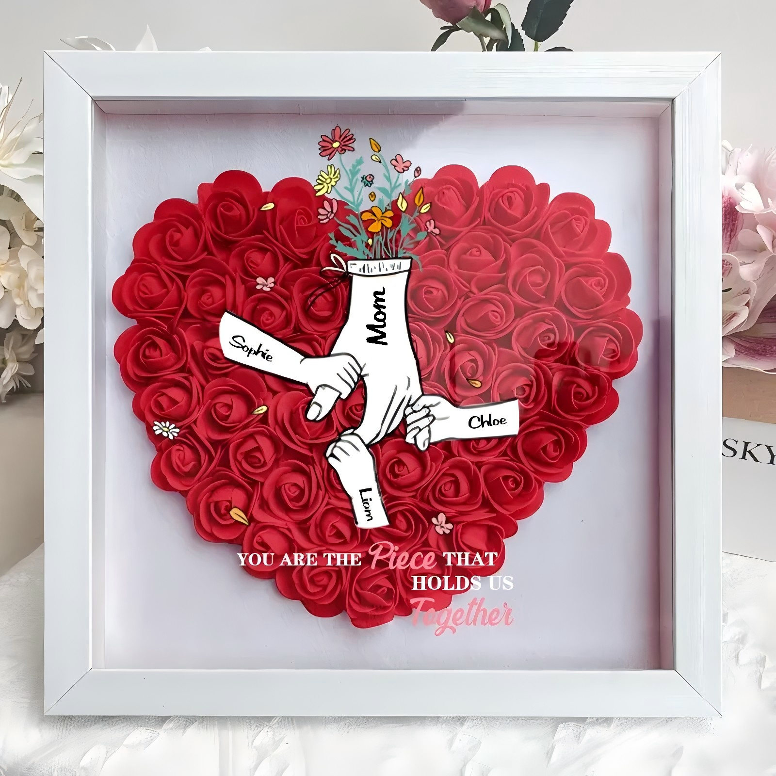 Mom, You Hold Us Together - Personalized Flower Shadow Box