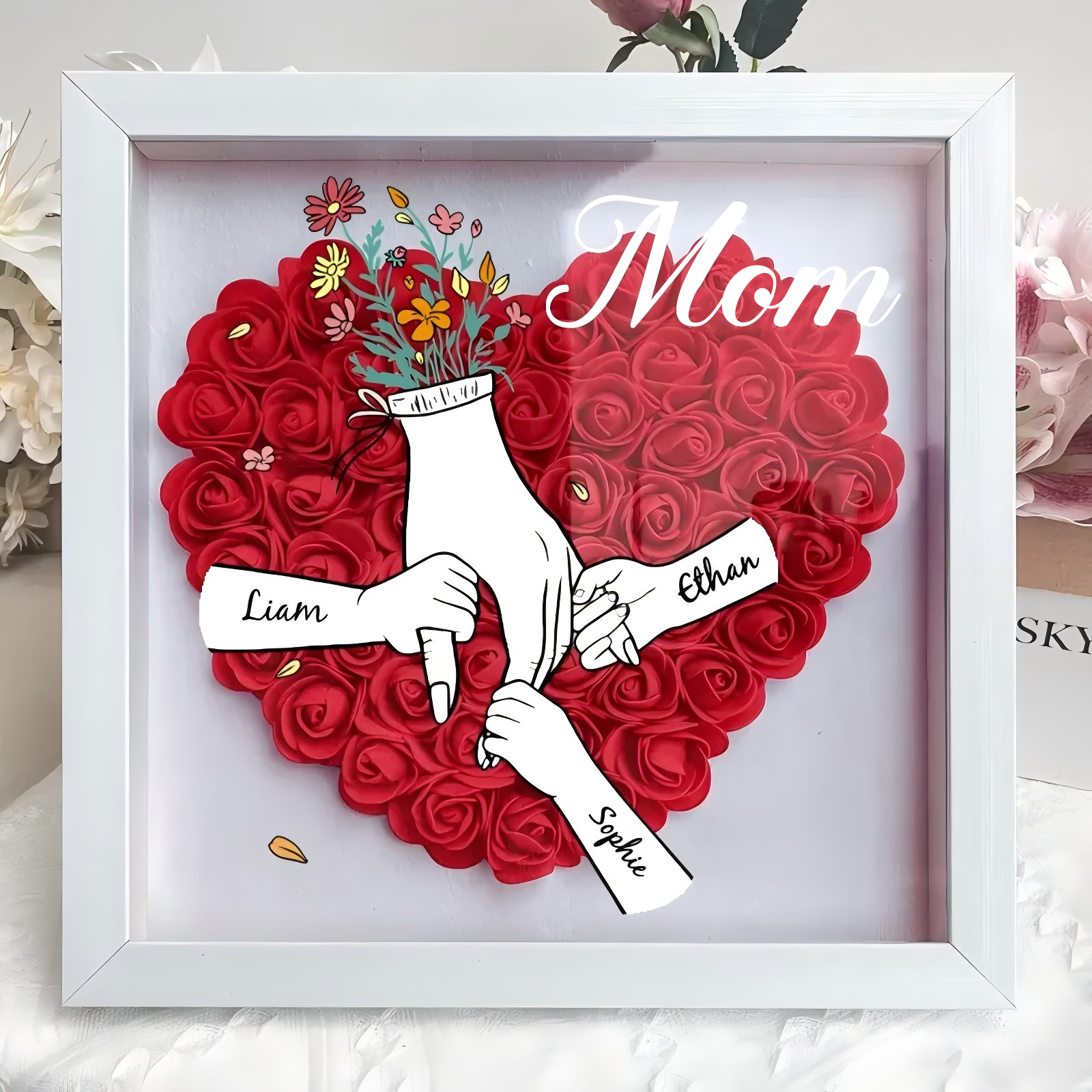 Personalised Flower Shadow Box mum and I hand holding 