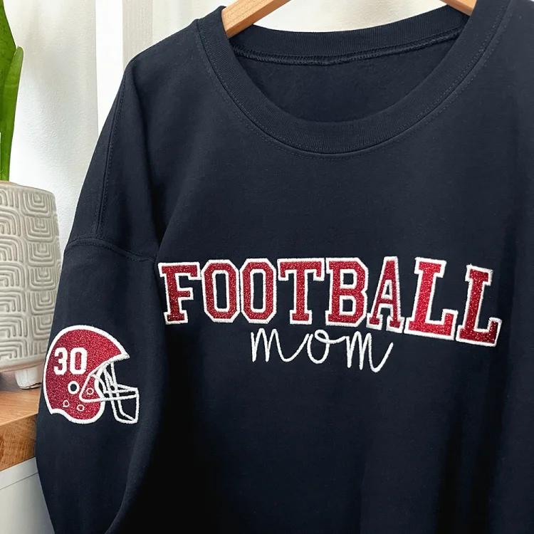 Personalized Glitter Embroidered Football/Volleyball/Baseball/Basketball Mom Sweatshirt