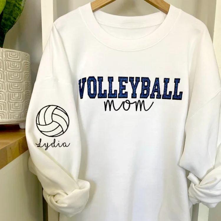 Personalized Glitter Embroidered Football/Volleyball/Baseball/Basketball Mom Sweatshirt