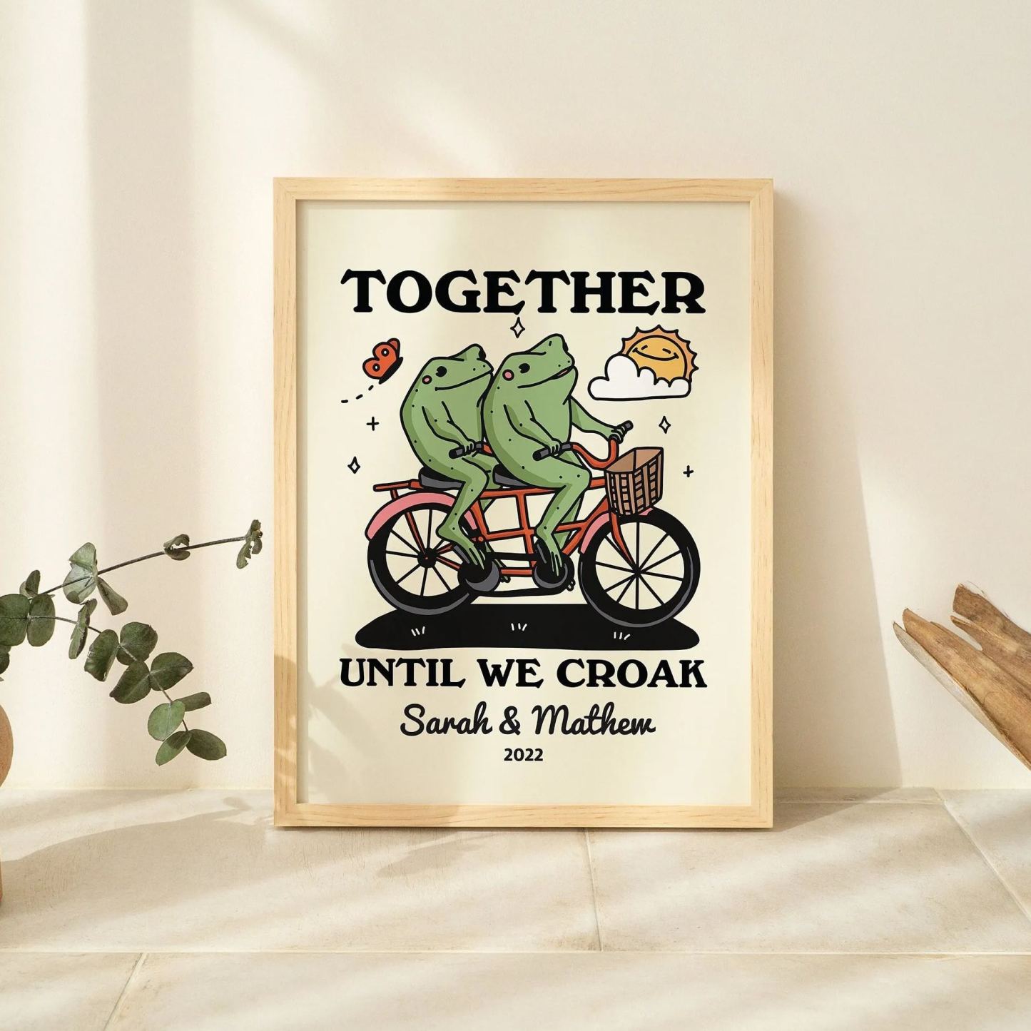 50%OFF⭐️Personalized Frog Couple Print, Custom Frog Illustration Frame Decor