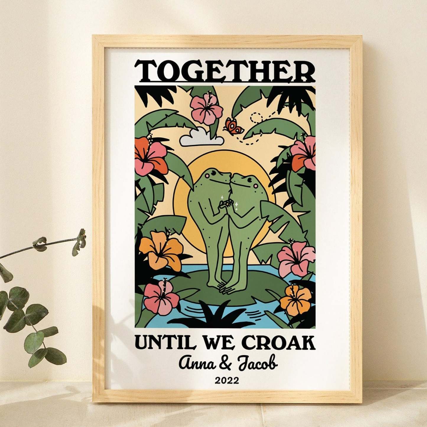 50%OFF⭐️Personalized Frog Couple Print, Custom Frog Illustration Frame