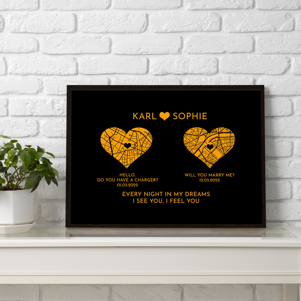 CUSTOM ART / 2 HEART MAPS DESIGN- For Memory Gift