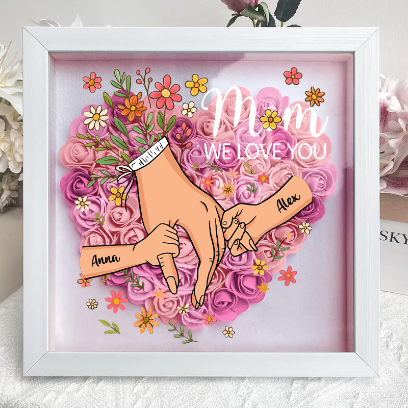Personalized Hand in Hand with Mom Floral Shadow Box-Mother's Day gifts
