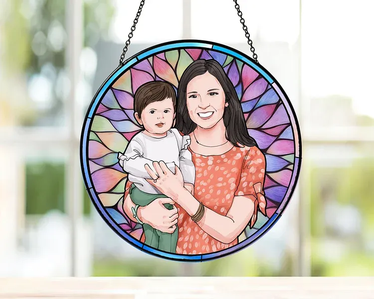Personalized Grandma Portrait Suncatcher Window Hanging