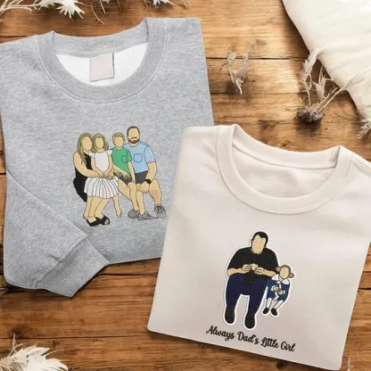 Custom Embroidered Portrait Sweatshirt – Personalized Family Gift for Dad & Mom