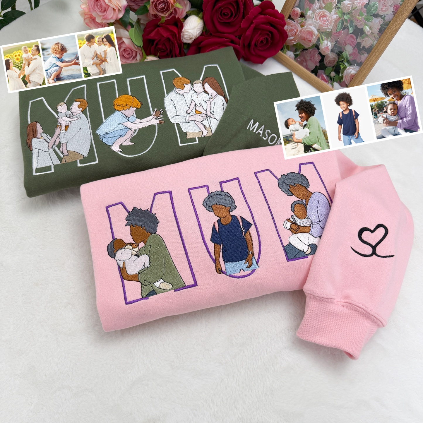 Custom Photo Portrait Embroidery Sweatshirt/Hoodie, Gift For Dad/Mama/Family