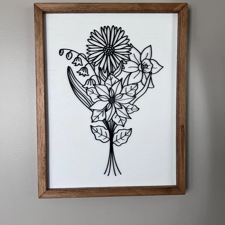 Custom Birth Flower Bouquet Wall Decor Frame