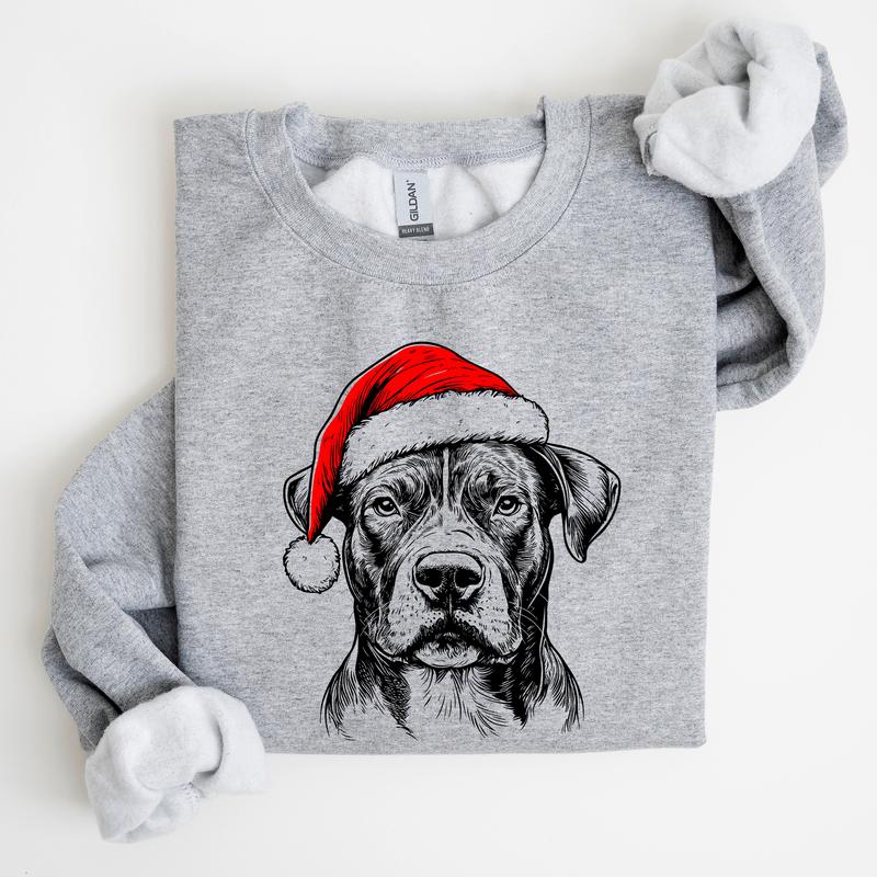 Custom Pet Christmas Sweatshirt - Personalized Dog/Cat Santa Hat Graphic Crewneck