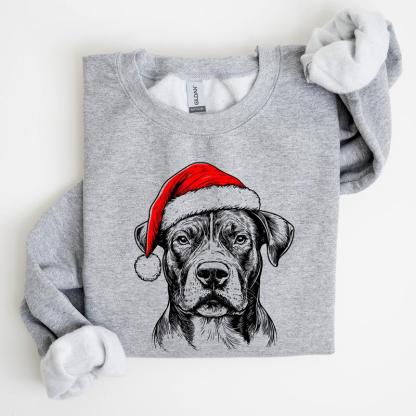 Custom Pet Christmas Sweatshirt - Personalized Dog/Cat Santa Hat Graphic Crewneck