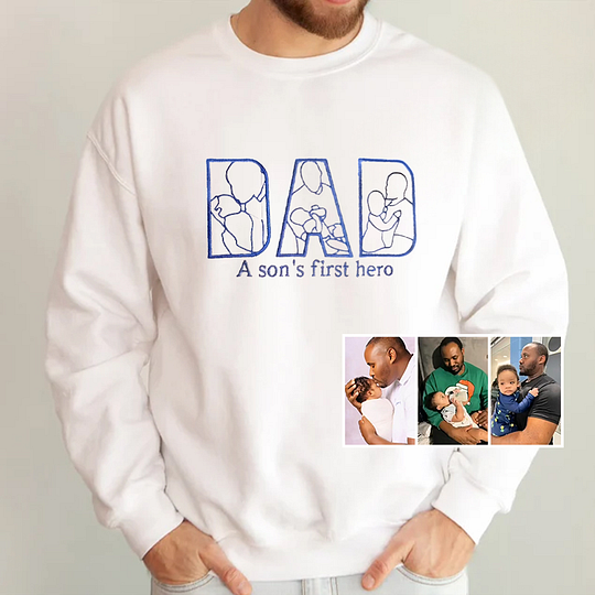 Custom Photo Embroidered "DAD" Sweatshirt, Hoodie, T-Shirt