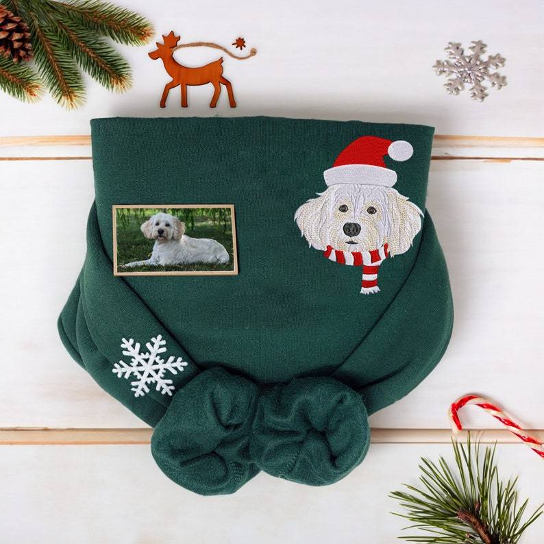 Dog Christmas Embroidered Sweatshirt,Christmas Gifts for Dog Lovers,Me