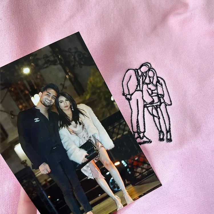 Custom Embroidered Hoodies for Couples – Matching Outline Portrait from Photo