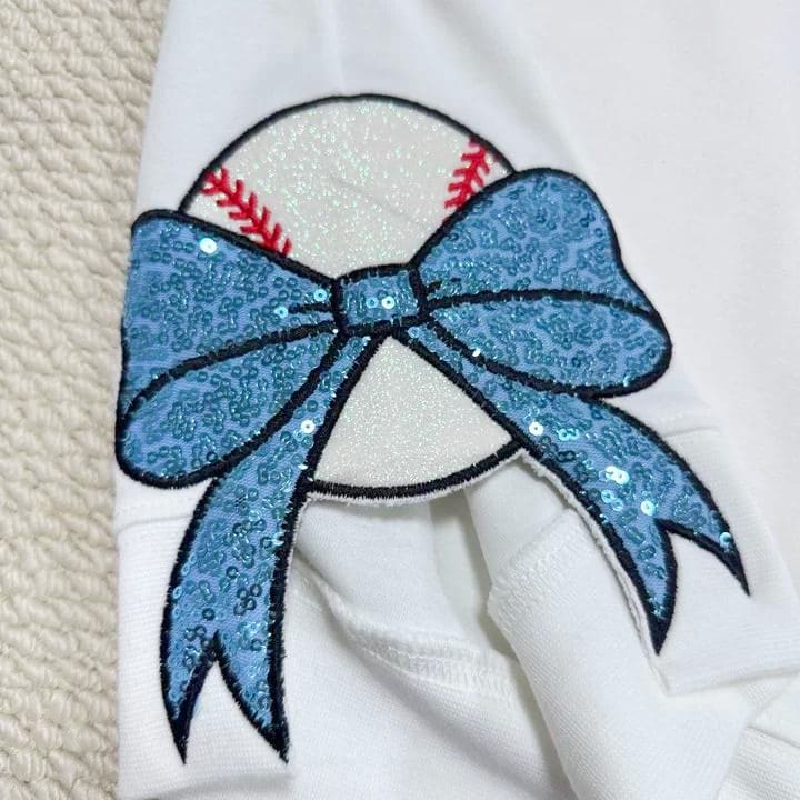 Personalized Sports Mom Sweatshirt Sequin Embroidery with Side Bows