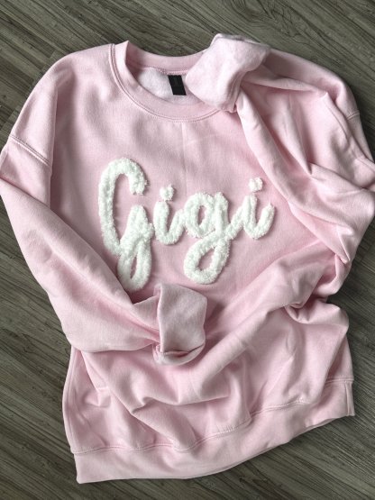 Custom Chenille Embroidered Sweatshirt With Option To Add Name On Sleeves
