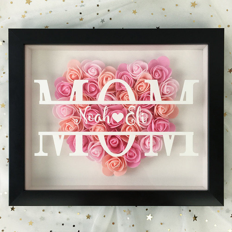 Personalized Flower Heart Shadow Flower Box For Mom , Custom Name Rose Frame