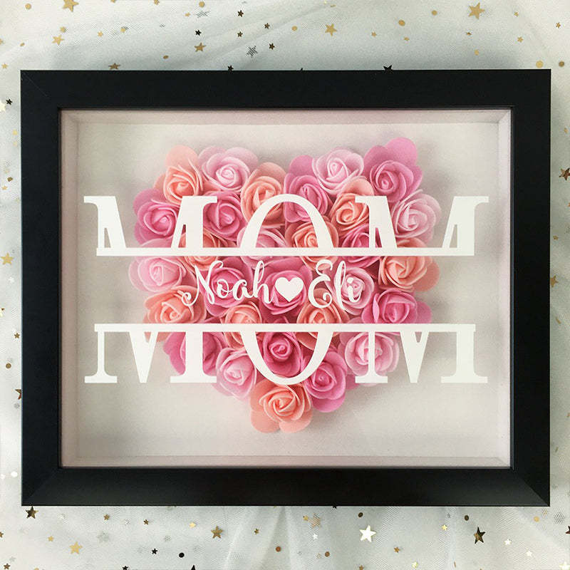 Personalized Flower Heart Shadow Flower Box For Mom , Custom Name Rose Frame