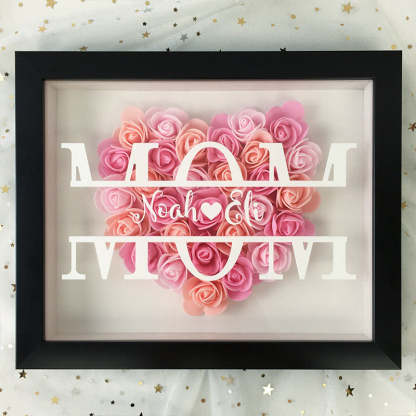 Personalized Flower Heart Shadow Flower Box For Mom , Custom Name Rose Frame