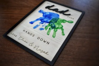 Personalized Engraved Celebrate Dad with Handprints Wooden Sign