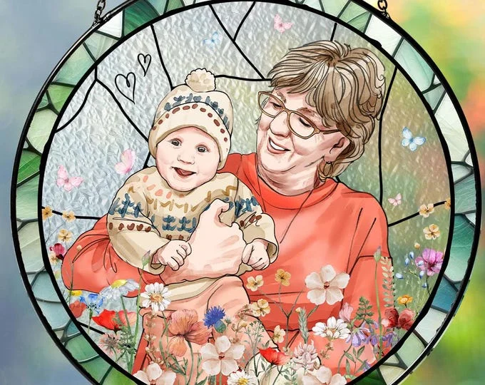 Personalized Grandma Portrait Suncatcher Window Hanging