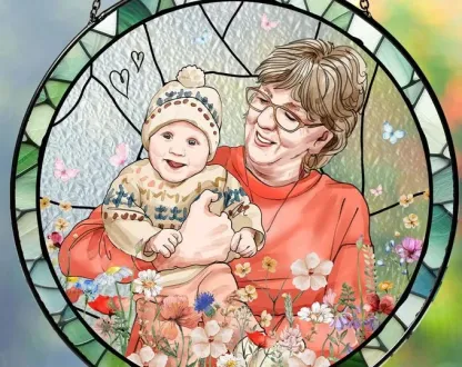 Personalized Grandma Portrait Suncatcher Window Hanging