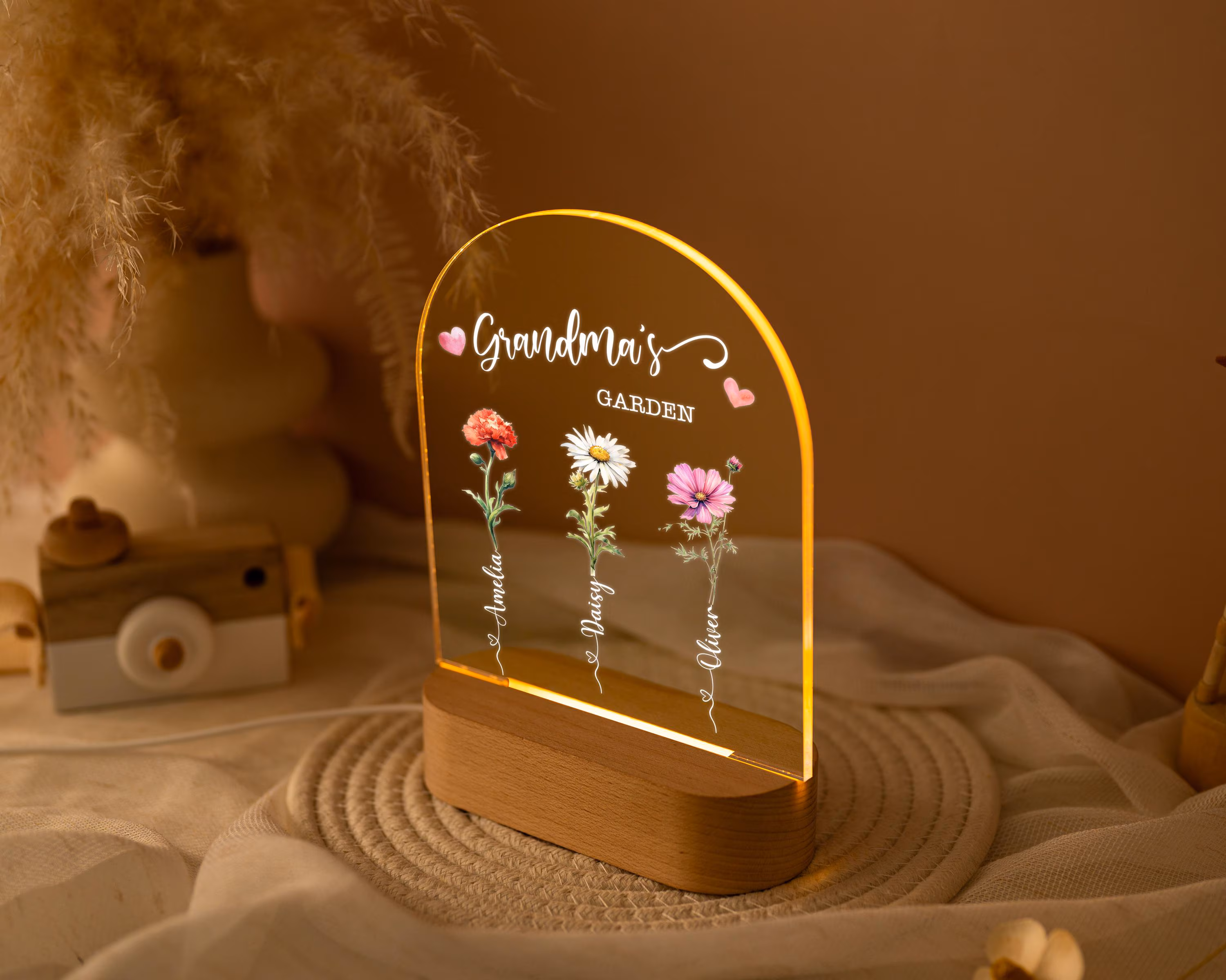 Mother’s Day Personalized Birth Flower Gift Night Light for Mom