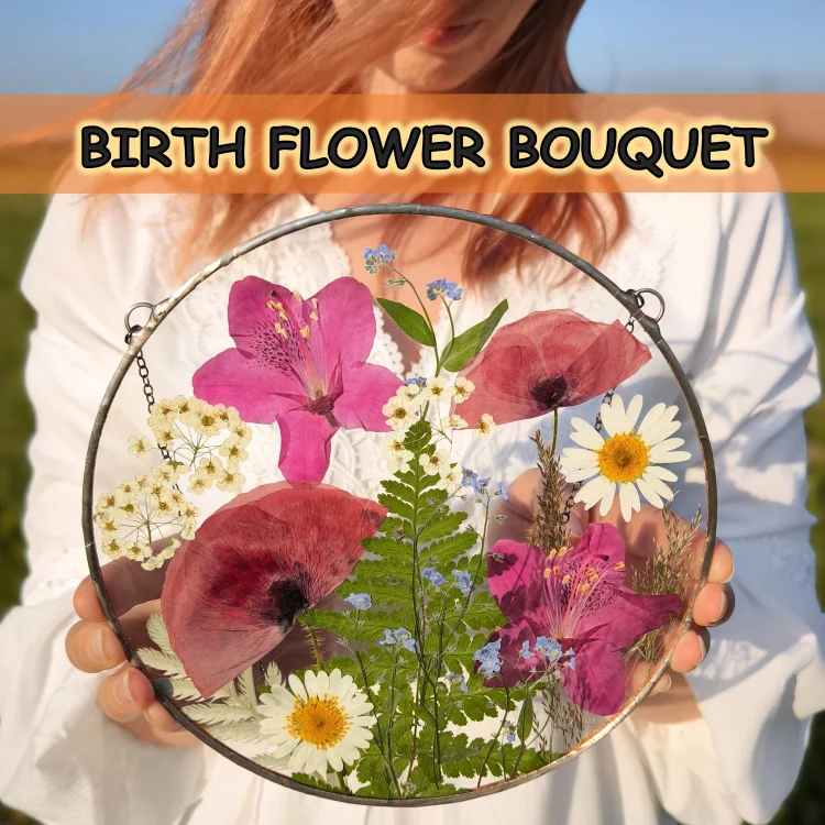 Personalized Birth Flower Family Bouquet Pendant