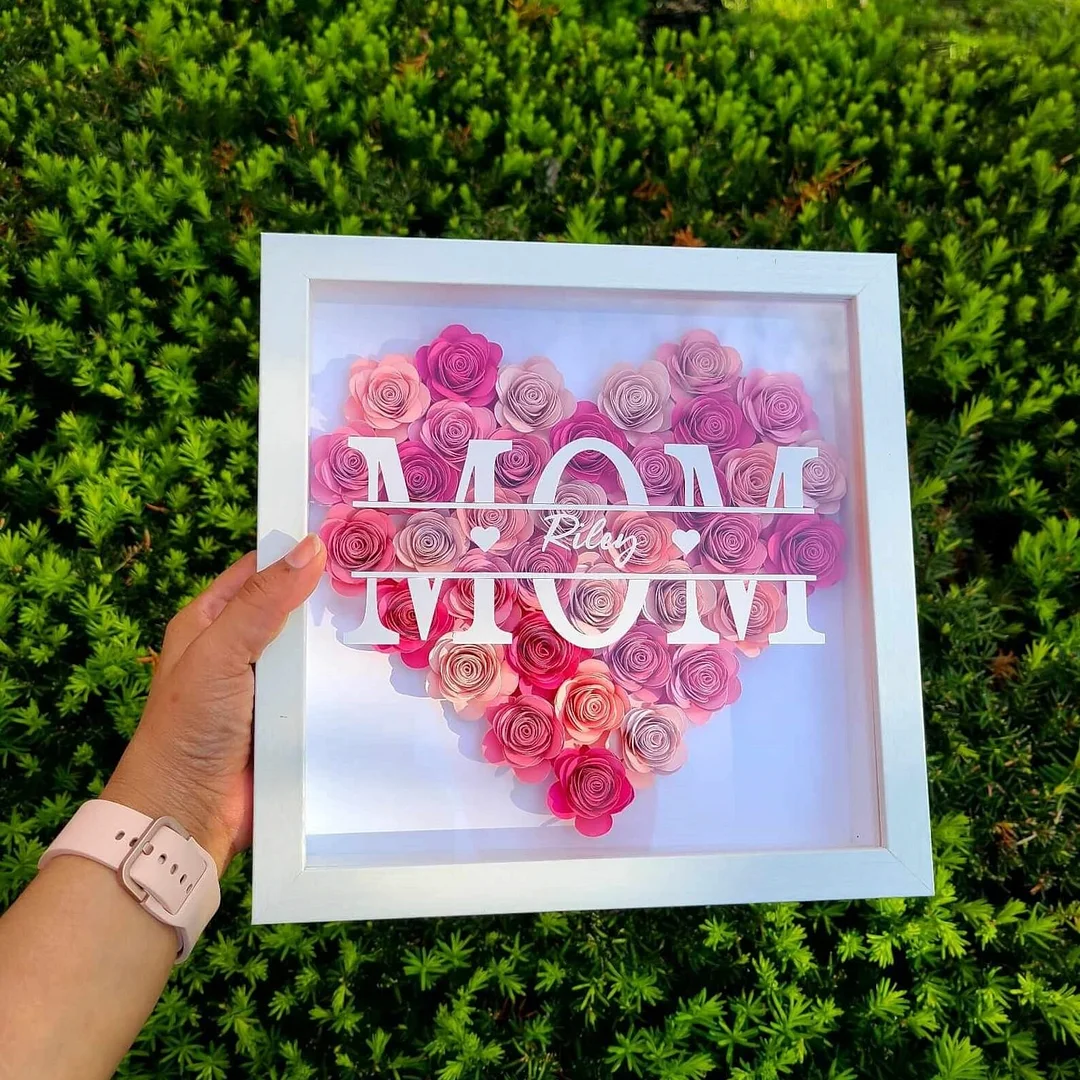 Custom Mom with Kids Name Frame Shadow Box - Perfect Mother's Day Gift with Adorable Little Hearts