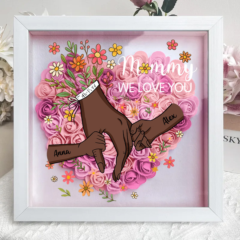 Personalized Hand in Hand with Mom Floral Shadow Box-Mother's Day gifts