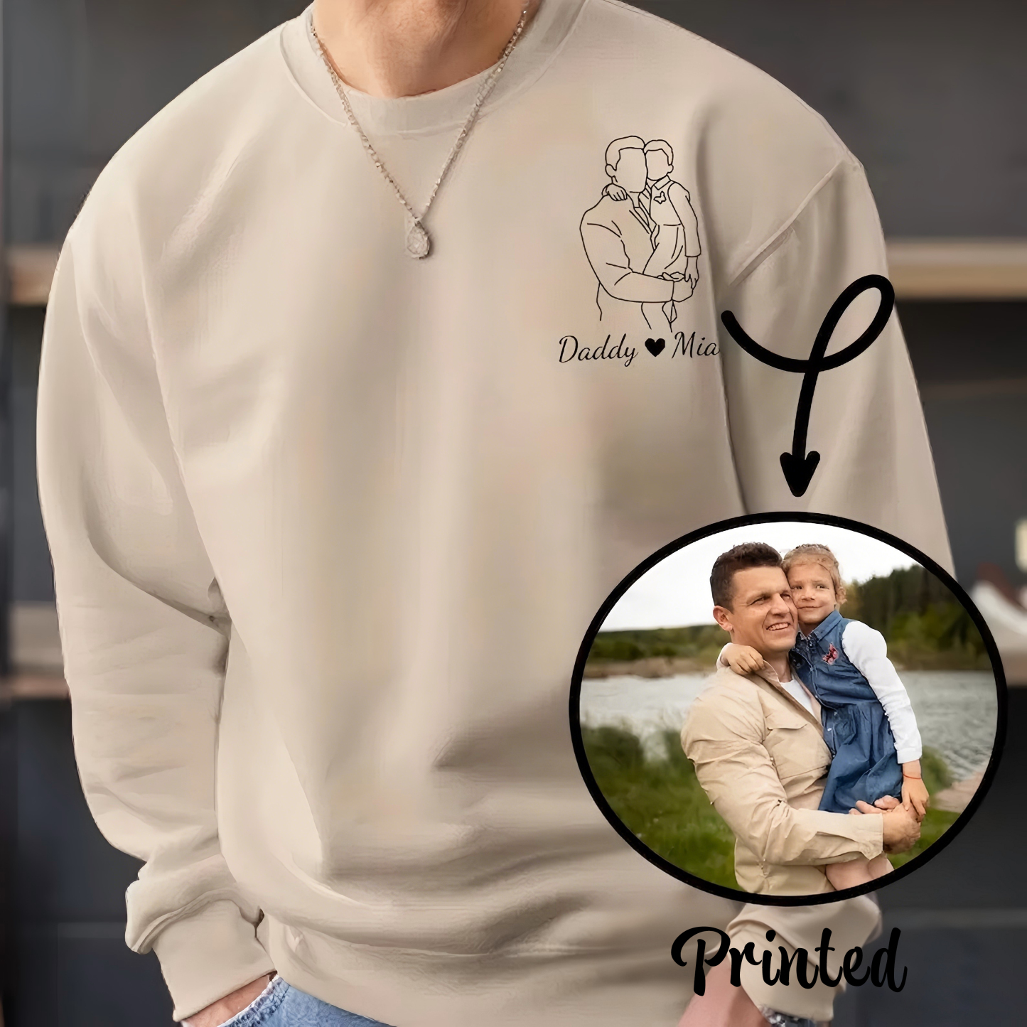 Personalized Printed Sweatshirt, Photo Outline Sweater, T-shirt, Gifts for dad