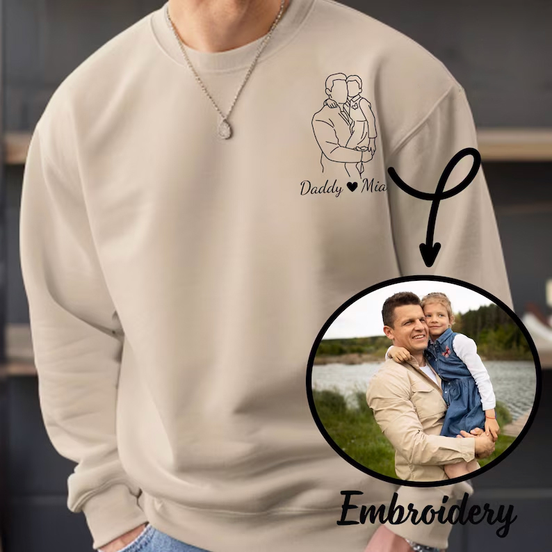 Personalized Embroidered Sweatshirt, Photo Outline Sweater, T-shirt, Gifts for dad