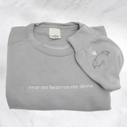 🔥Hot Sale🔥Personalized Heart On My Sleeve Embroidered Crewneck With Dog Cat Ears Any Pet Ears Gift For Pet Lover-Creatgifts