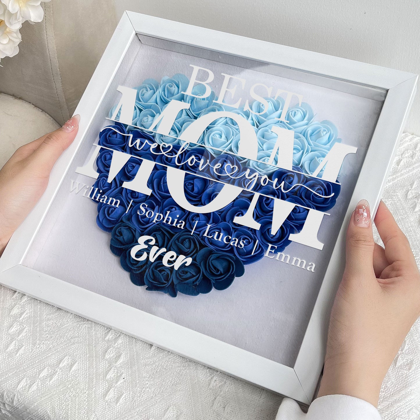 "Best Mom Ever" Heart Shaped Flower Shadow Box | Customized Gift for MOM, Nana Grandma-Creatgifts