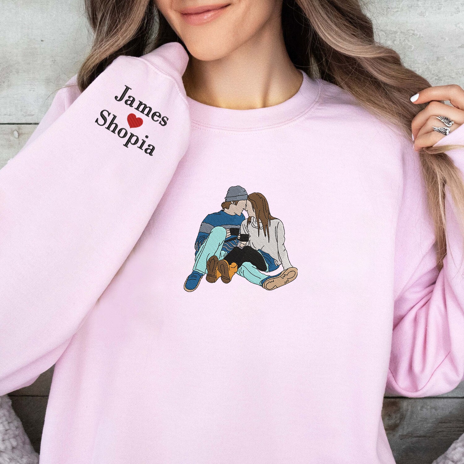 Couple Gifts Embroidery Sweatshirt, Valentine gifts, Custom photo Embroidery Sweatshirt, Personalized, Love you so much-Creatgifts