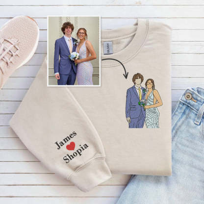 Custom Embroidered Sweatshirt Portrait Couple Family Gift