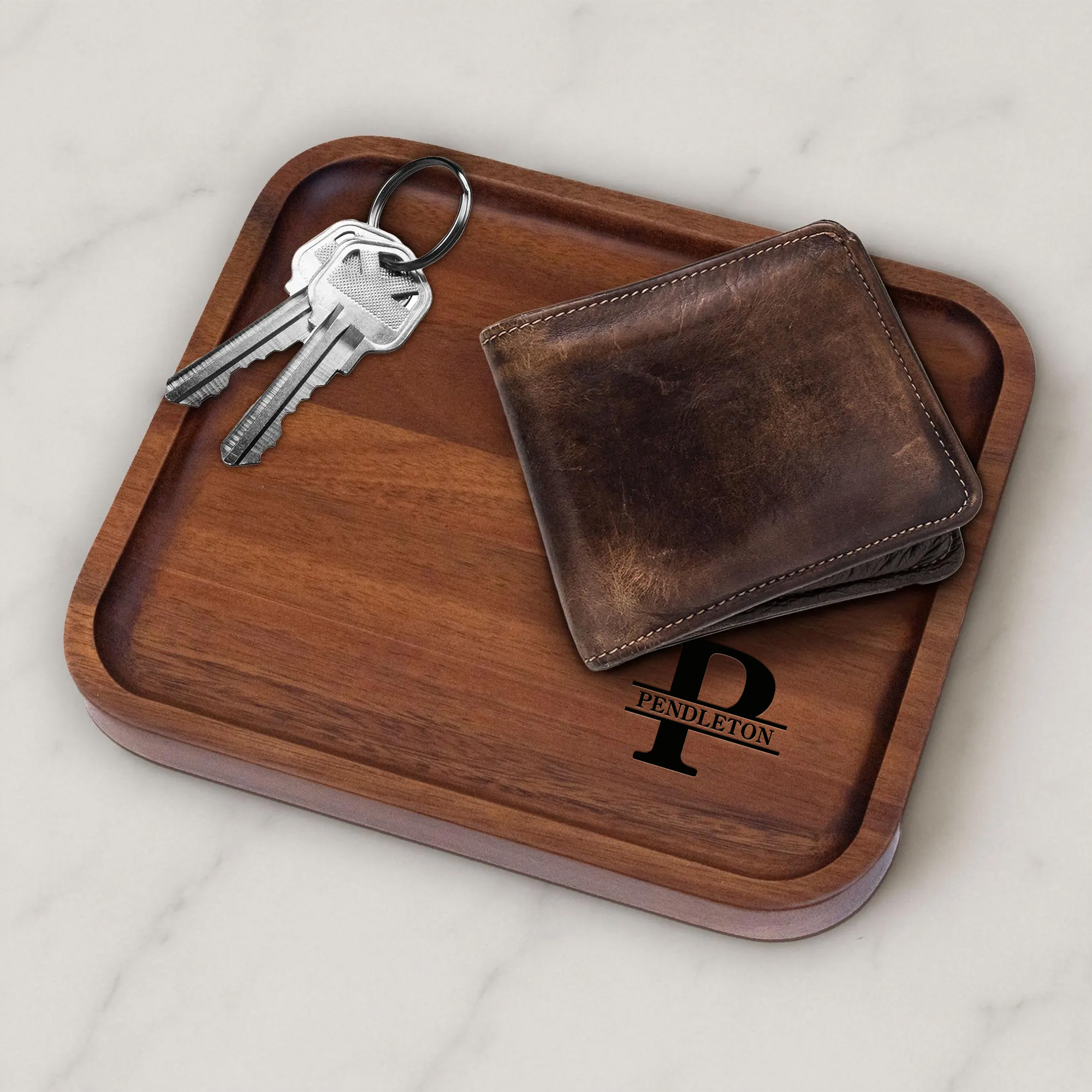 Custom Engraved Valet Tray for Dad – The Perfect Personalized Birthday Gift | Wood Catch All Tray for Keys, Wallet & Coins