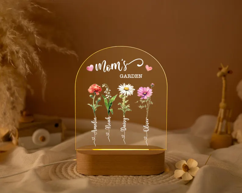 Mother’s Day Personalized Birth Flower Gift Night Light for Mom