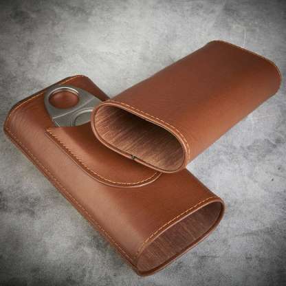 Custom Oxley Cigar Glass and Cedar-Lined Cigar Case, Brown Leather For Elegant Men