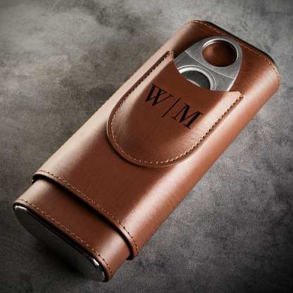 Custom Oxley Cigar Glass and Cedar-Lined Cigar Case, Brown Leather For Elegant Men