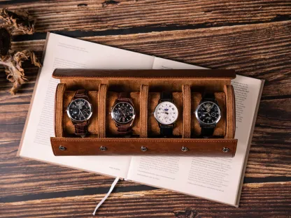 Custom personalized watch roll with engraved name on leather case