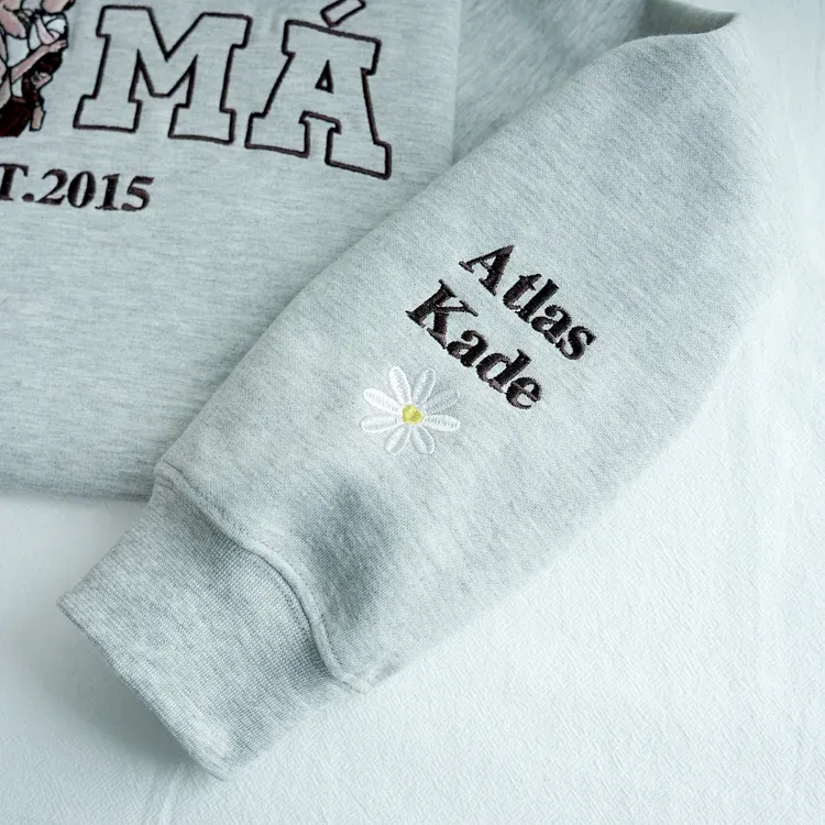 Mama, Mom T-shirt with Photo, Custom Embroidered Sweatshirt Mama and Kids Portrait.