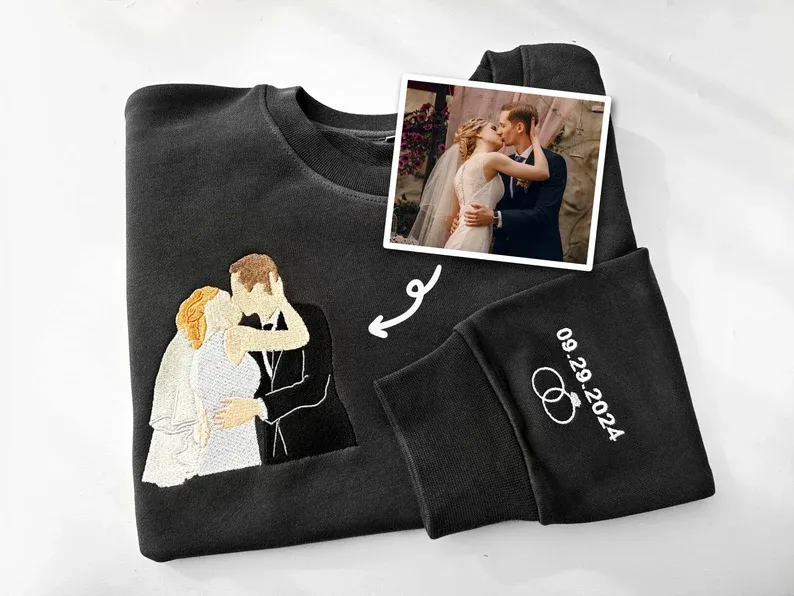 Custom Embroidered Portrait Sweatshirt - Couple & Family Hoodie Anniversary Gift