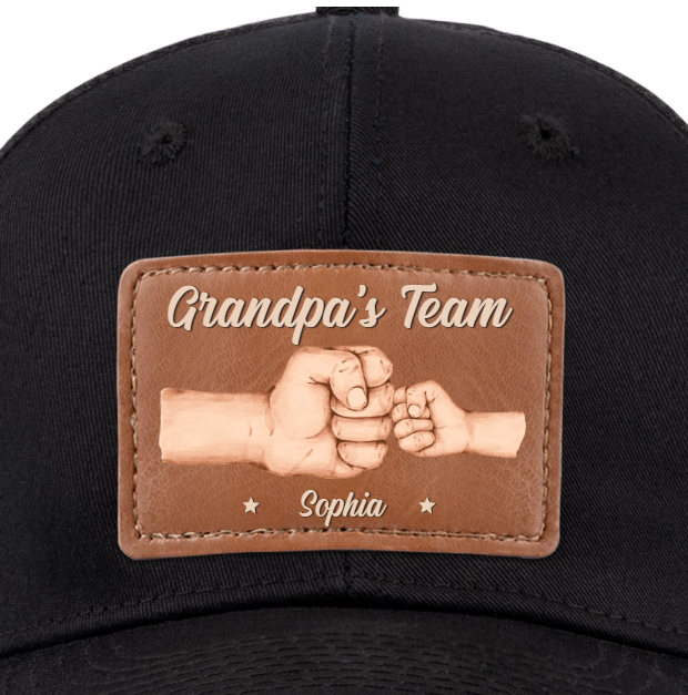 Team Daddy, No Substitutes - Family Personalized Custom Leather Patch Hat - Father's Day, Gift For Dad, Grandpa