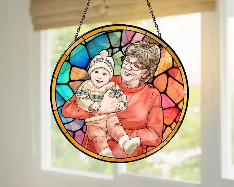 Personalized Grandma Portrait Suncatcher Window Hanging