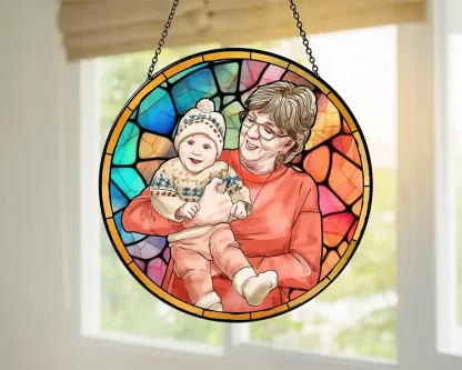 Personalized Grandma Portrait Suncatcher Window Hanging