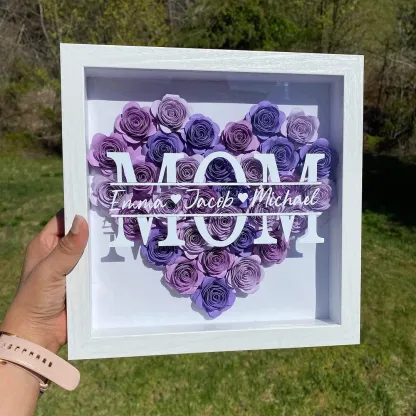 Custom Mom with Kids Name Frame Shadow Box - Perfect Mother's Day Gift with Adorable Little Hearts