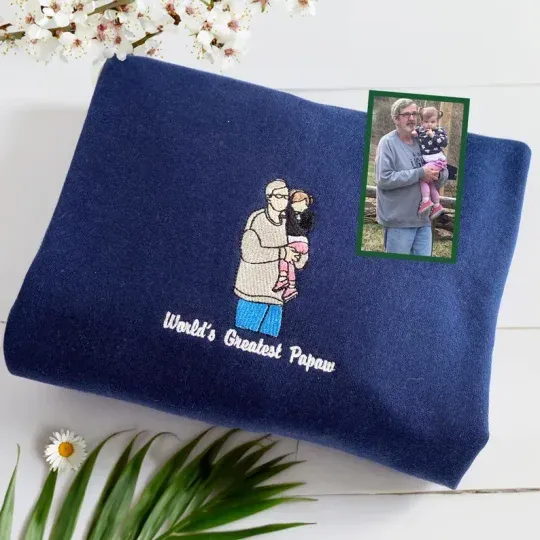Custom Dad Hoodie - Embroidered Dad Portrait Sweatshirt From Picture
