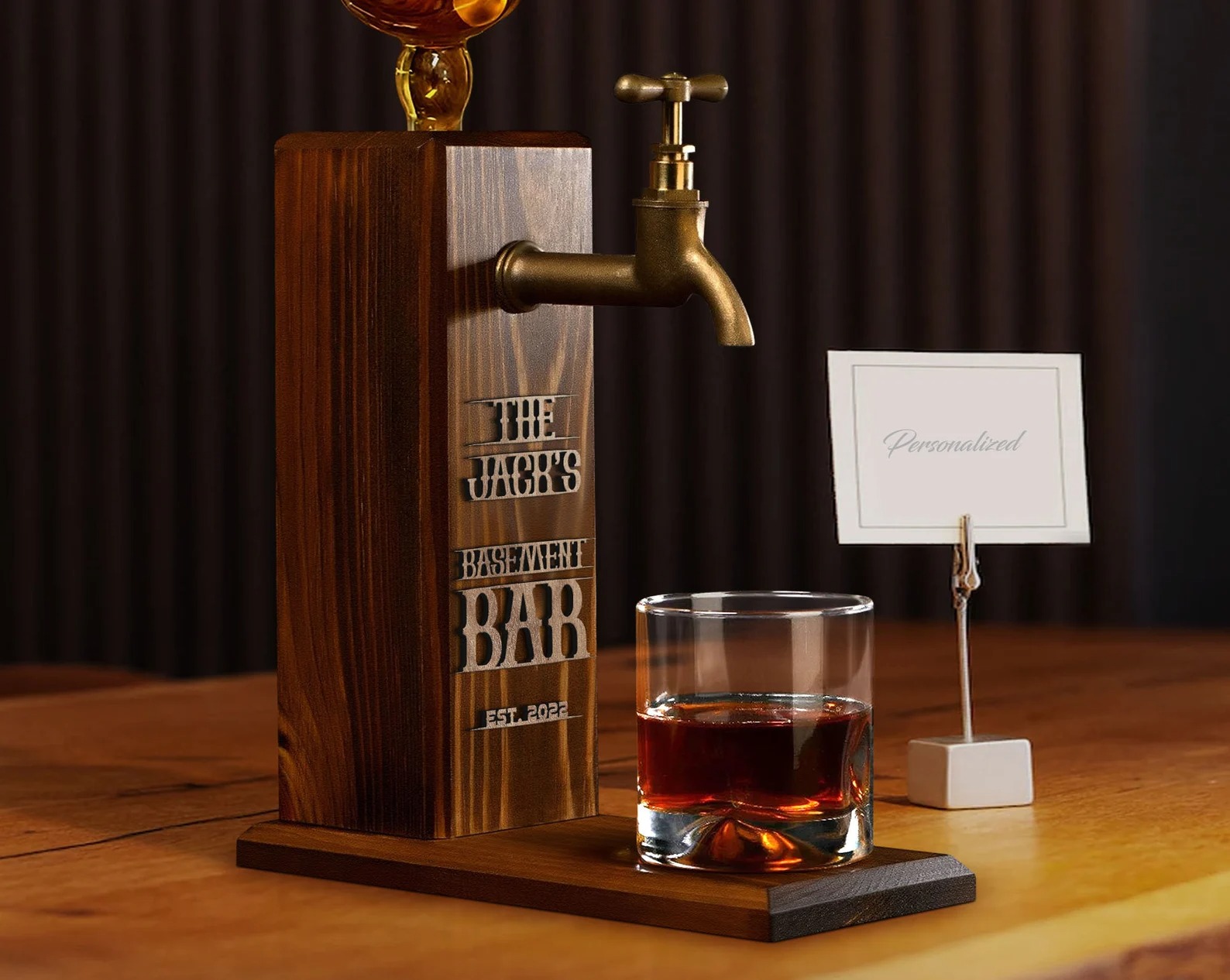 Personalized Embossed Name Wooden Whiskey Dispenser, Wood Dispenser, Liquor Dispenser, Home Bar Decor, Beverage Dispenser, Bar Decor-Creatgifts