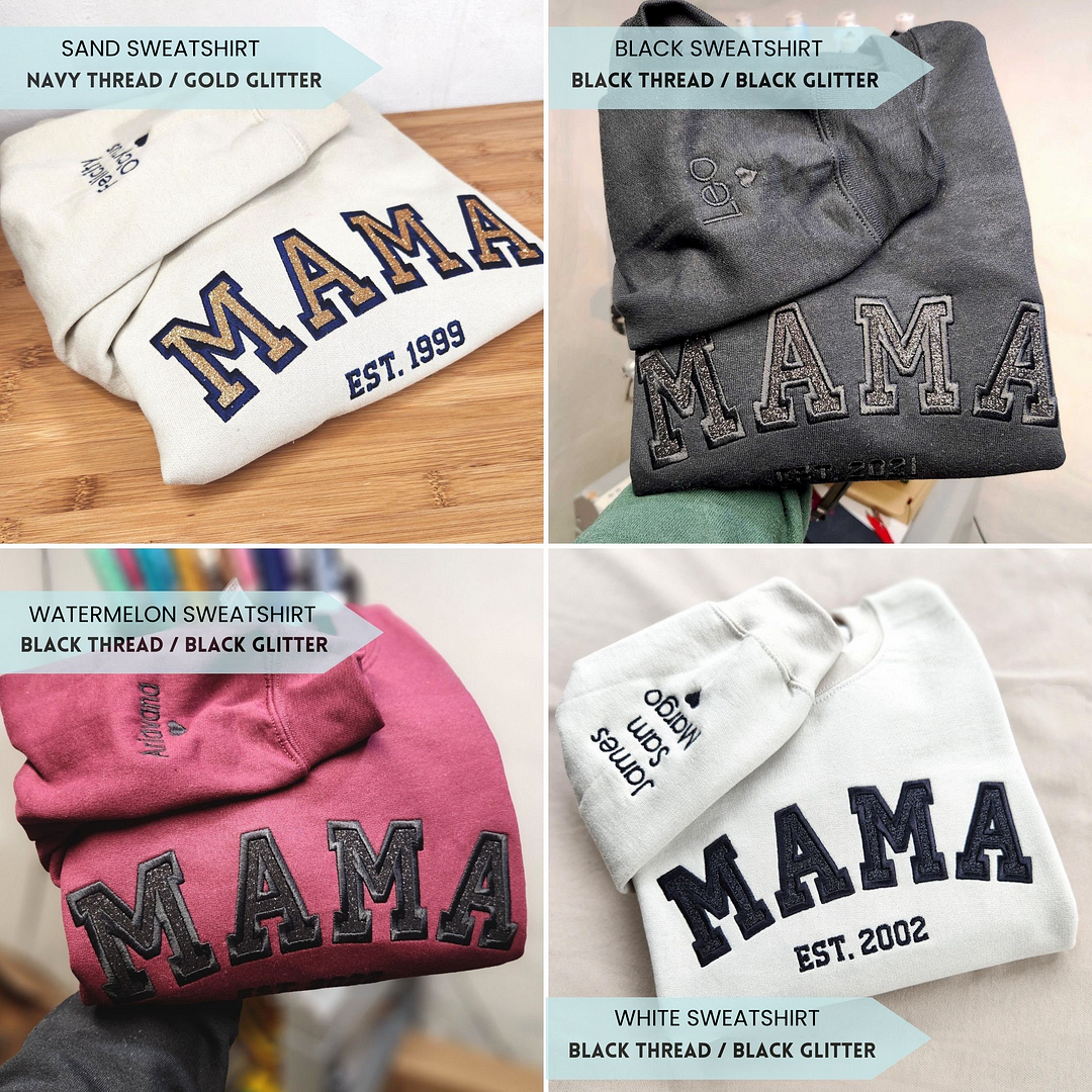 Custom Embroidered Mama Sweatshirt with Kids Names on Sleeve New Mom Hoodie Popular Now